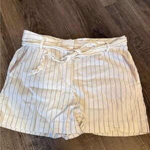LOFT White Striped Tie-Waist Bermuda Shorts